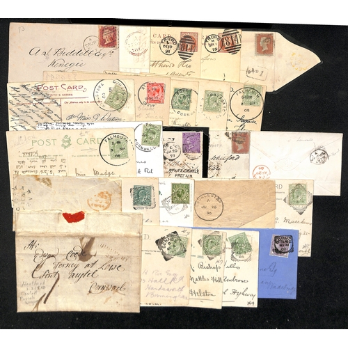 367 - Cornwall. 1804-1953 Covers and cards, maps, prints, printed notepaper and ephemera, with many 1d red... 