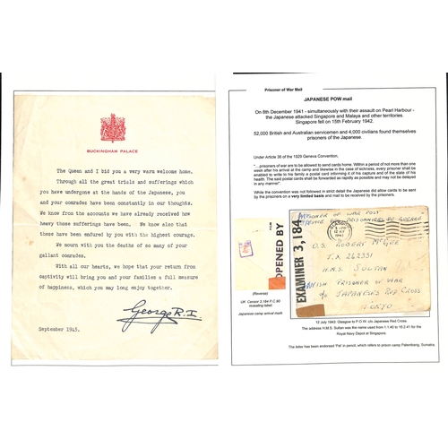 656 - P.O.W Mail - Far East. 1942-45 Covers, cards and ephemera including stampless covers from G.B to Tha... 