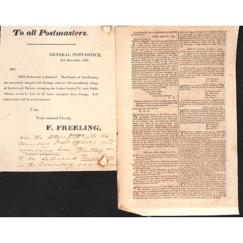 207 - 1784 London Gazette with P.O notice on postal rates, including free franking for M.Ps 40 days before... 