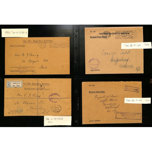 300 - 1901-76 Returned Letter Office envelopes (24) and a front including 1901 large blue Registered envel... 