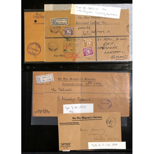 300 - 1901-76 Returned Letter Office envelopes (24) and a front including 1901 large blue Registered envel... 