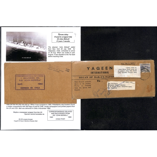 475 - 1945-67 Wrappers delayed or found on ships, a 1945 wrapper sent from New York to Chile in 1945 found... 