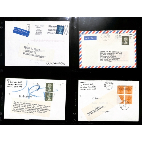 662 - 1956-2001 Covers and cards from G.B, all returned with various Service Suspended cachets or labels, ... 