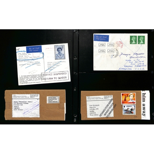 662 - 1956-2001 Covers and cards from G.B, all returned with various Service Suspended cachets or labels, ... 