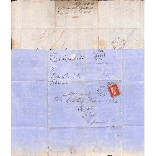 122 - 1824-1916 Entire letters, covers and cards all to Leek including 1886 Notice of Objection franked 3d... 