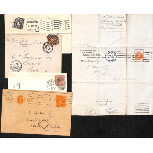 122 - 1824-1916 Entire letters, covers and cards all to Leek including 1886 Notice of Objection franked 3d... 