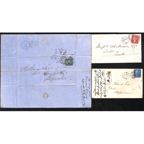 122 - 1824-1916 Entire letters, covers and cards all to Leek including 1886 Notice of Objection franked 3d... 