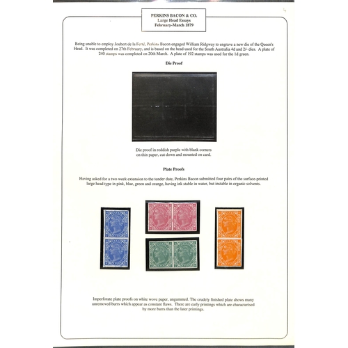 51 - Perkins Bacon & Co. Imperforate 1d Large Head Essays by Ridgway, in green (11), rose (17, shades), b... 