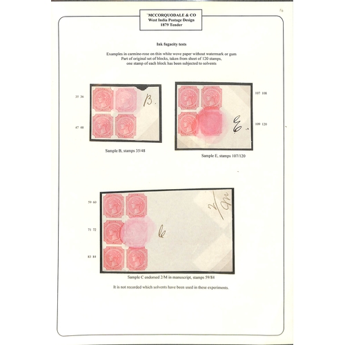 71 - McCorquodale & Co. Imperforate West India Postage Four Annas dummy stamps in carmine-rose, marginal ... 