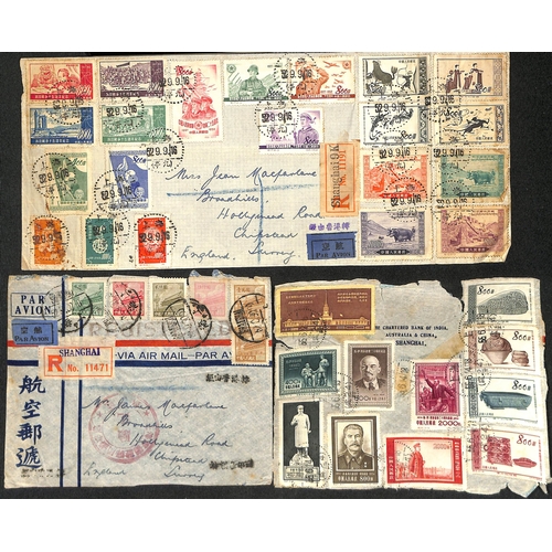 849 - 1952 (Sep 29) Large registered airmail cover from Shanghai to England bearing 1952 Gymnastics $400 s... 