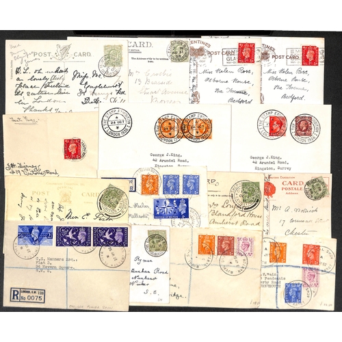 135 - 1905-52 Covers, cards and a few C.O.Ps including 1905 Trades Exhibition Plymouth c.d.s, skeleton dat... 