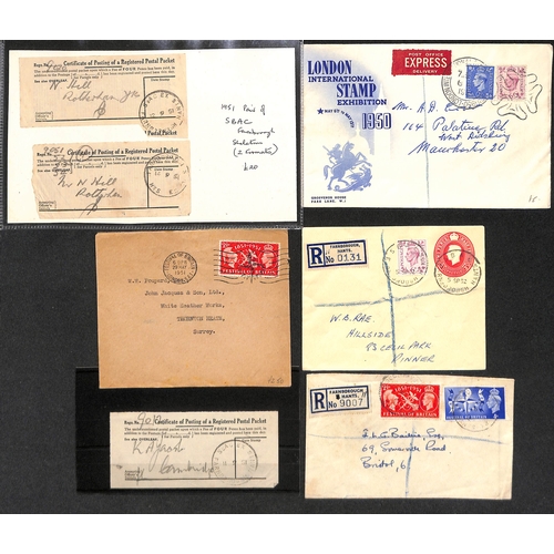 135 - 1905-52 Covers, cards and a few C.O.Ps including 1905 Trades Exhibition Plymouth c.d.s, skeleton dat... 