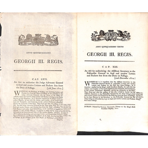 158 - 1764-1837 Acts relating to posts and the franking privilege including 1764 and 1796 notices within n... 