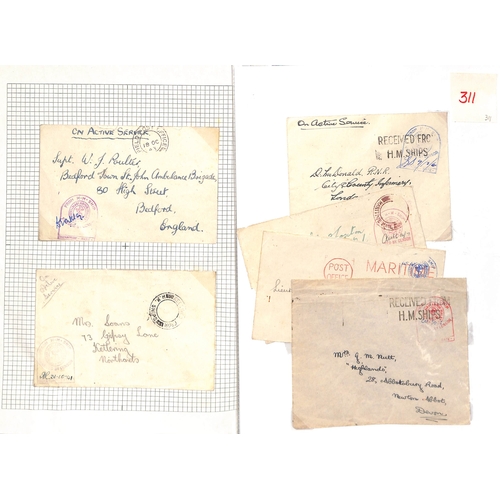 628 - Royal Navy. 1939-45 Covers with various naval postmarks and censor cachets, including stampless cove... 