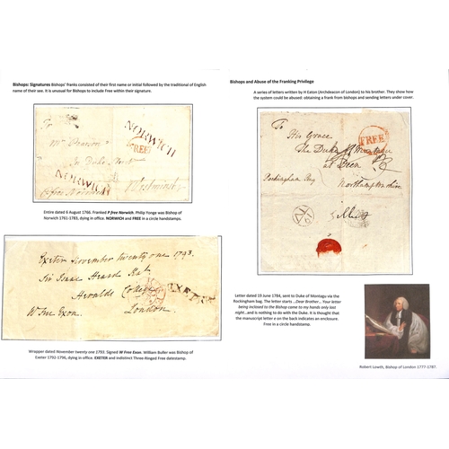 170 - Bishops. 1717-1840 Entire letters, entires and some fronts (86), the fine written up collection with... 