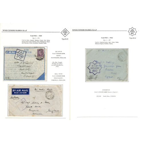 630 - R.A.F. 1939-45 Covers and cards, most written up on pages showing the various censor types (using th... 