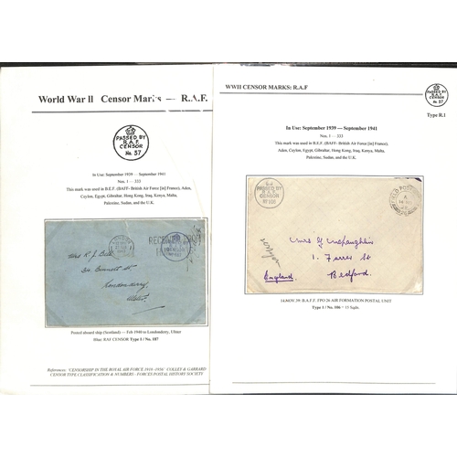 630 - R.A.F. 1939-45 Covers and cards, most written up on pages showing the various censor types (using th... 