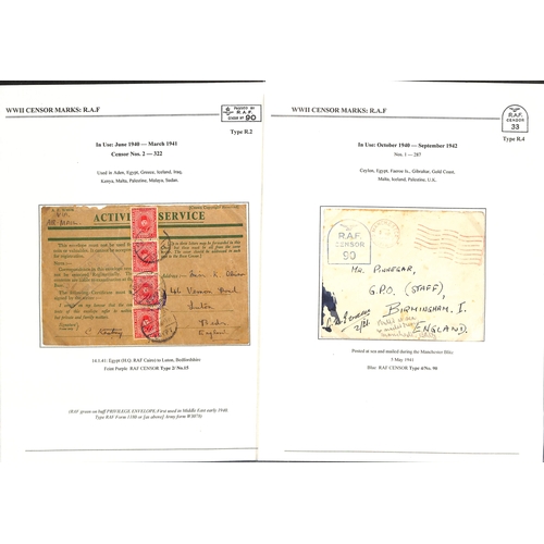 630 - R.A.F. 1939-45 Covers and cards, most written up on pages showing the various censor types (using th... 