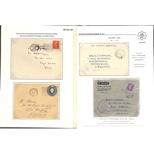 630 - R.A.F. 1939-45 Covers and cards, most written up on pages showing the various censor types (using th... 