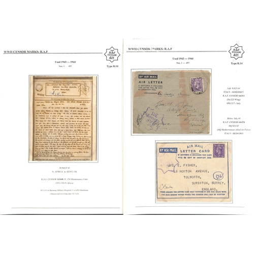 630 - R.A.F. 1939-45 Covers and cards, most written up on pages showing the various censor types (using th... 