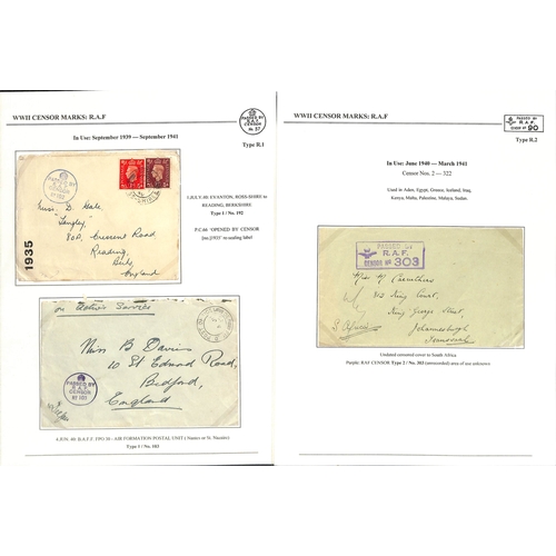 630 - R.A.F. 1939-45 Covers and cards, most written up on pages showing the various censor types (using th... 