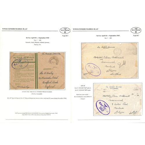 630 - R.A.F. 1939-45 Covers and cards, most written up on pages showing the various censor types (using th... 