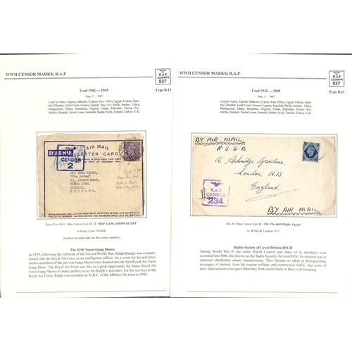 630 - R.A.F. 1939-45 Covers and cards, most written up on pages showing the various censor types (using th... 