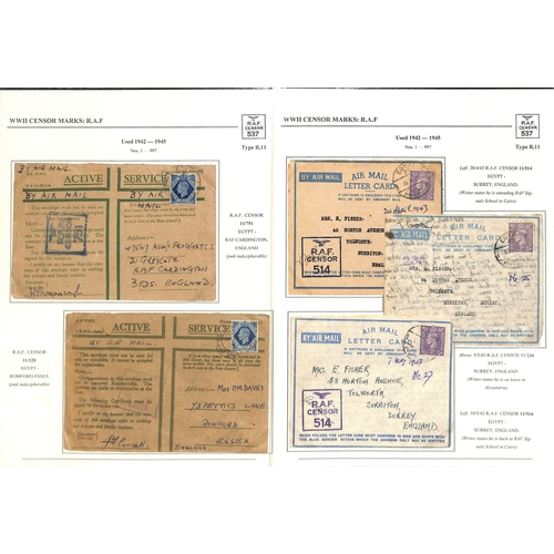 630 - R.A.F. 1939-45 Covers and cards, most written up on pages showing the various censor types (using th... 