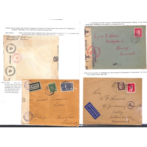 854 - World War Two. 1940-47 Covers including mail from or to Danish workers in Germany (14), from Danes i... 