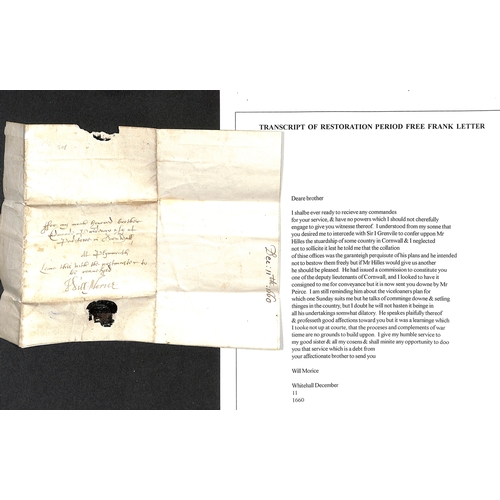 143 - 1660 (Dec 11) Entire letter written and signed by the Secretary of State Sir William Morice from Whi... 