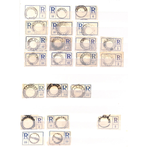 298 - 1907-60 Blank type registration labels, mainly 1907-16 period, bearing office handstamps or datestam... 