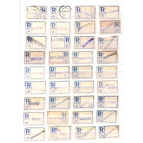 298 - 1907-60 Blank type registration labels, mainly 1907-16 period, bearing office handstamps or datestam... 