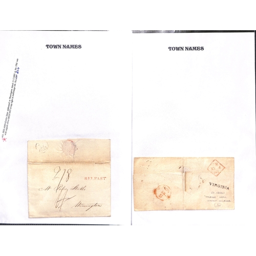 389 - 1744-1839 Entire letters and entires (47) and fronts (5) with town handstamps, straight line marks (... 