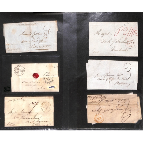 389 - 1744-1839 Entire letters and entires (47) and fronts (5) with town handstamps, straight line marks (... 