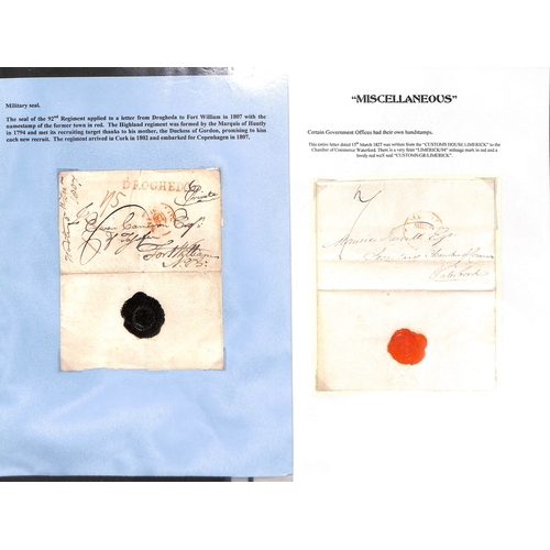 389 - 1744-1839 Entire letters and entires (47) and fronts (5) with town handstamps, straight line marks (... 