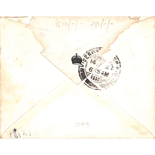 1093 - 1927 (Jan 14) London to Delhi Air Ministers flight, cover with an embossed crown on the flap, addres... 