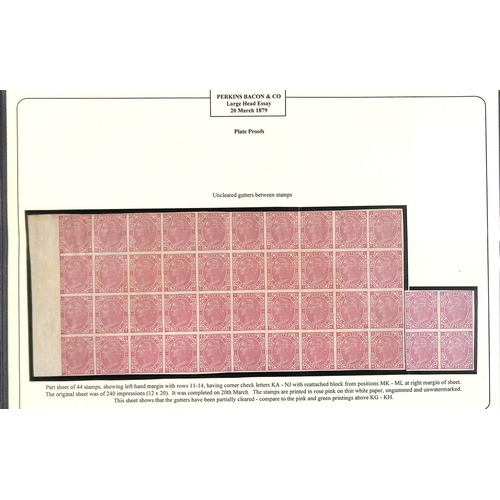 52 - Perkins Bacon & Co. 1d Rose Large Head Essay, KA-NJ imperforate block of forty with reattached MK-NL... 