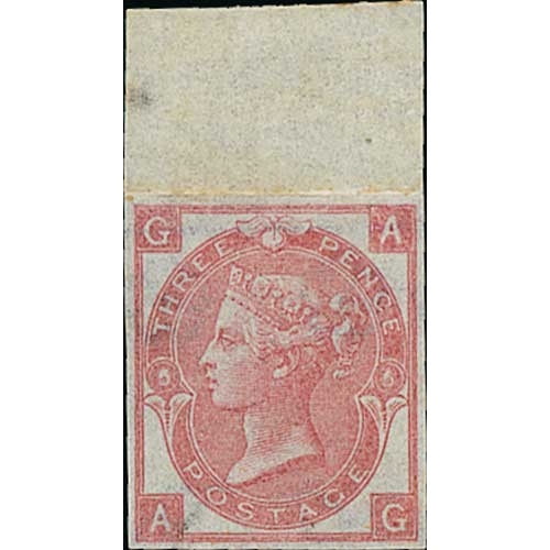 1865 3d Rose plate 5, watermark Emblems, AG upper marginal imperforate ...