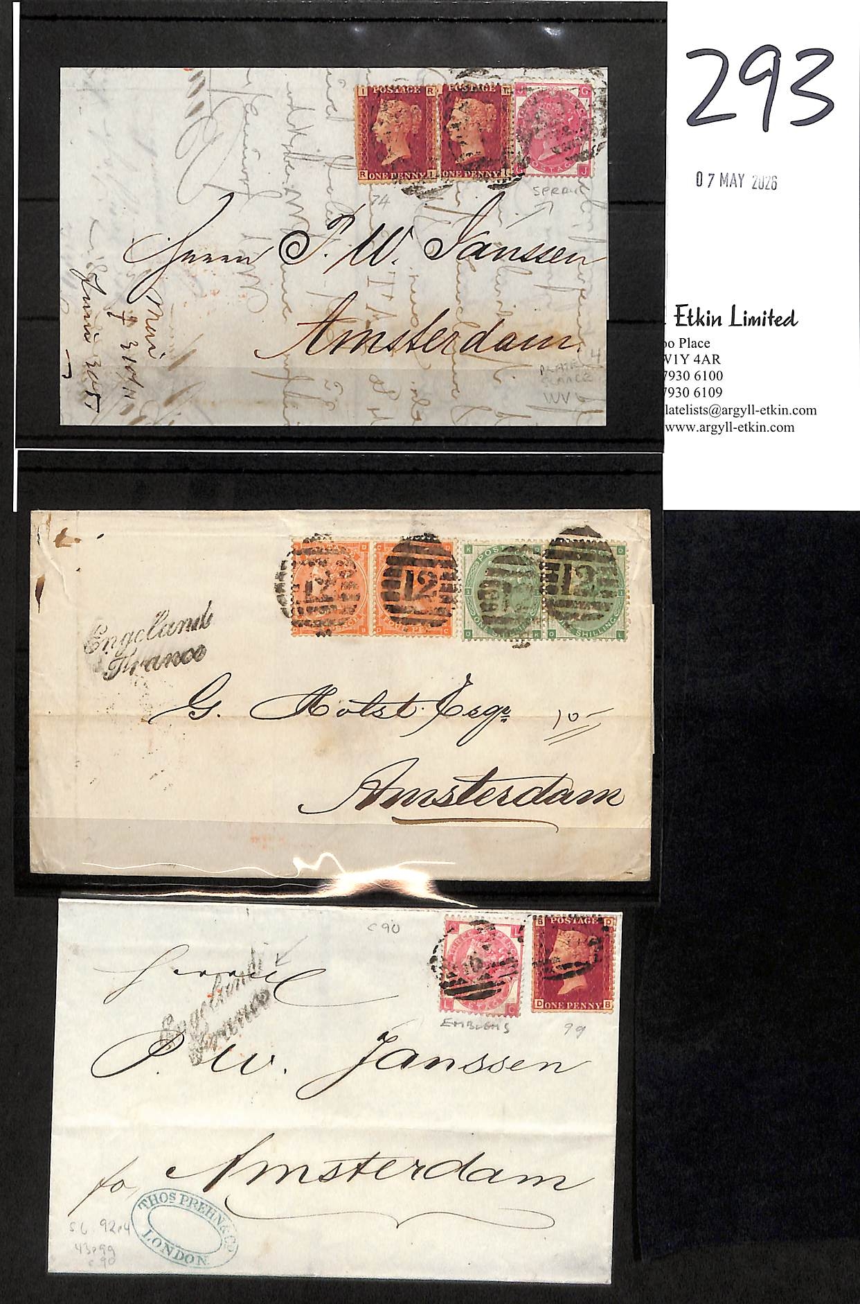 Netherlands. 1863-67 Entire letters and an entire from London to ...