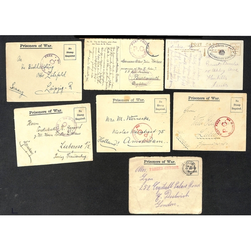 374 - P.O.W Ships.  1914-15 Covers (5) and picture postcards (2) comprising postcard from Switzerland to a... 