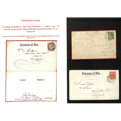 377 - Isle of Man - Knockaloe.  1917-19 P.O.W Lettersheets franked 1d or 1½d both with differing oval... 