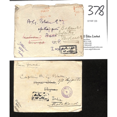 378 - Turkey - Royal Flying Corps.  1918 Stampless covers from J.W Blake, a Royal Flying Corps officer in ... 