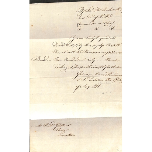 390 - Admiral Sir John Duckworth.  1801 Navy Office letter to Duckworth refusing him an allowance for a ho... 