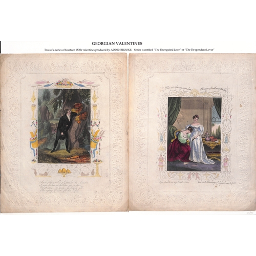 37 - c.1840 Valentine lettersheets produced by Addenbrooke with central handcoloured prints of pretty lad... 