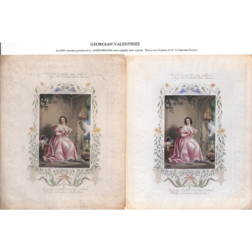 37 - c.1840 Valentine lettersheets produced by Addenbrooke with central handcoloured prints of pretty lad... 