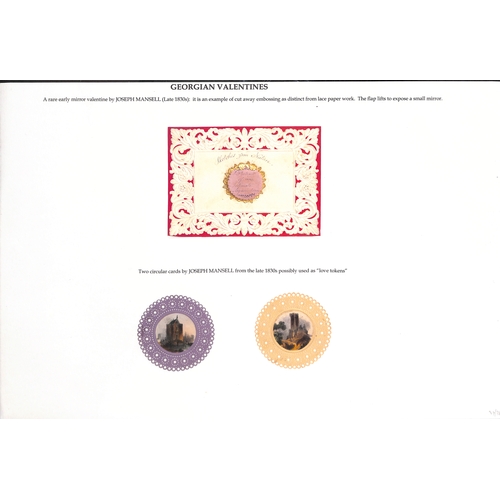 43 - c.1840-90 Valentine cards including early examples by Joseph Mansell with a mirror within a heavily ... 