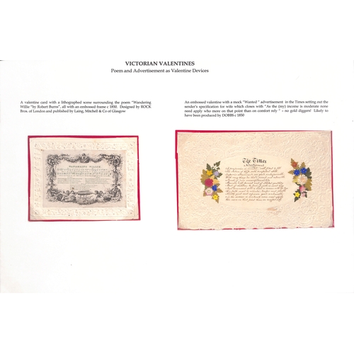 43 - c.1840-90 Valentine cards including early examples by Joseph Mansell with a mirror within a heavily ... 