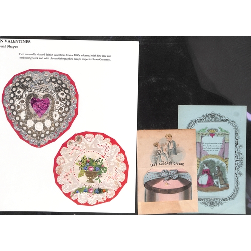 43 - c.1840-90 Valentine cards including early examples by Joseph Mansell with a mirror within a heavily ... 