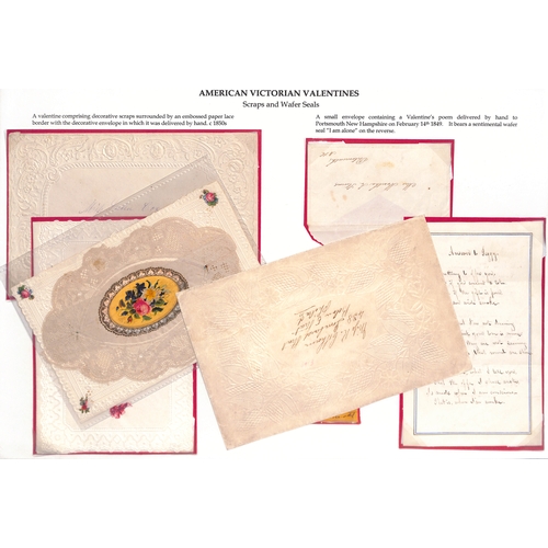 53 - U.S.A.  c.1850 Valentine envelopes, a large envelope superbly printed on both sides with flowers and... 