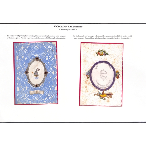 46 - c.1850-90 Valentine cards on pages, various types with embossed and paperlace cards, the use of scra... 